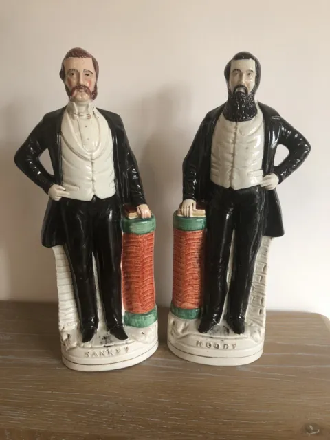 Pair of Antique Staffordshire Flatback Lge Figurines  MOODY & SANKEY Evangelists