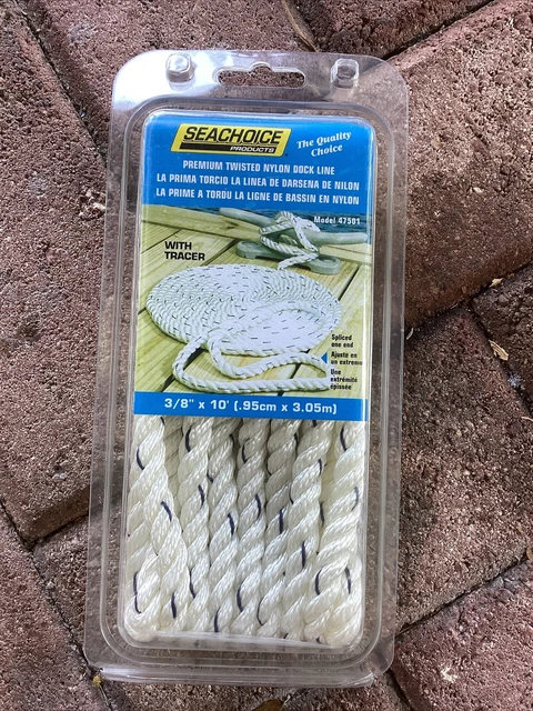 Seachoice 47501 Premium 3-Strand Twisted Nylon Dock Line with Tracer, White w...