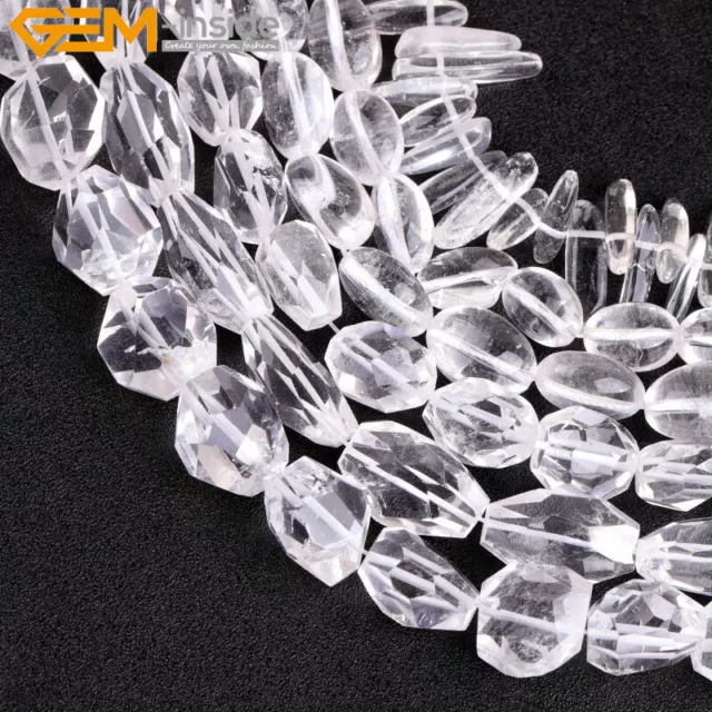 Natural Freeform Gemstone White Clear Quartz Stone Beads For Jewelry Making 15"