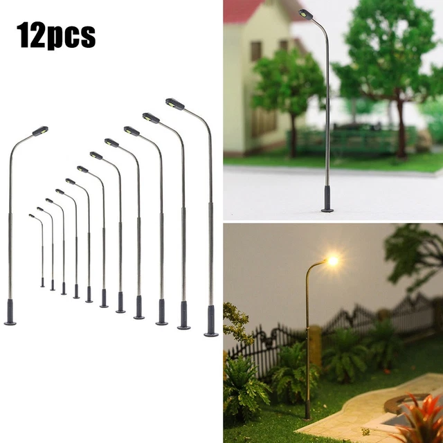 Lot De 5 Lampadaires Miniatures LED Pour Train Et Jardin – Échelles 1:75, 1:100, 1:150 – Acier Inoxydable Peint à La Main