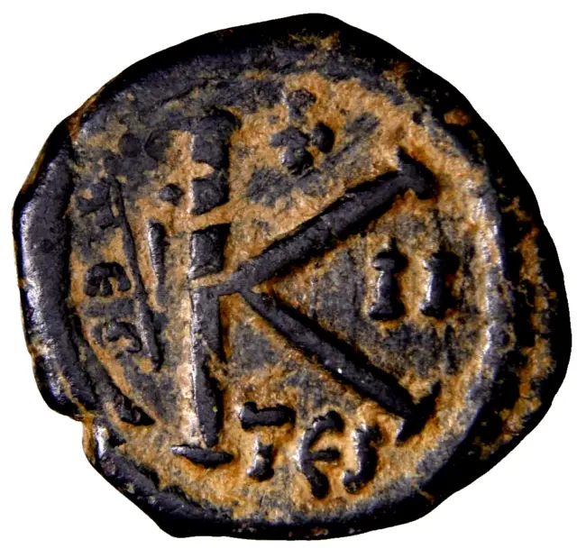 RARE Phocas (602-610 AD). Thessalonica AE Half Follis Ancient Byzantine Coin 2