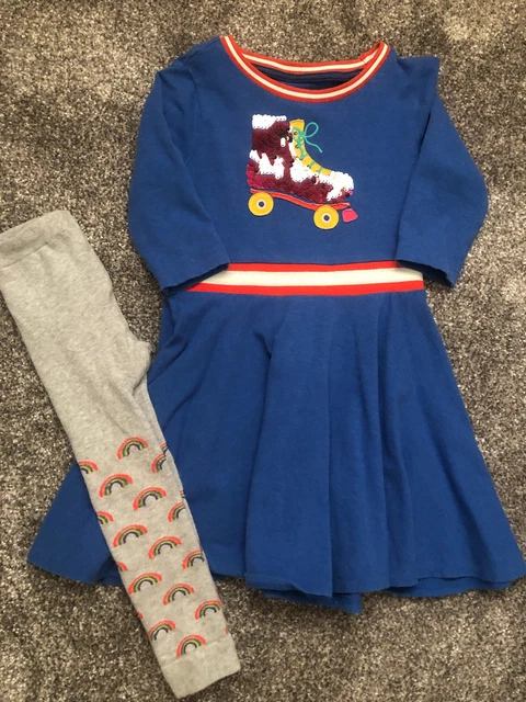Mini Boden Girls Sequin Skate Dress And Rainbow Tights Outfit Set Age 3-4 🌈 🛼