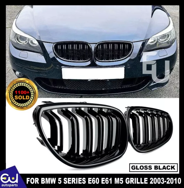 For Bmw 5 Series E60 E61 Gloss Black Dual Slats Front Kidney Grille Grills 03-10