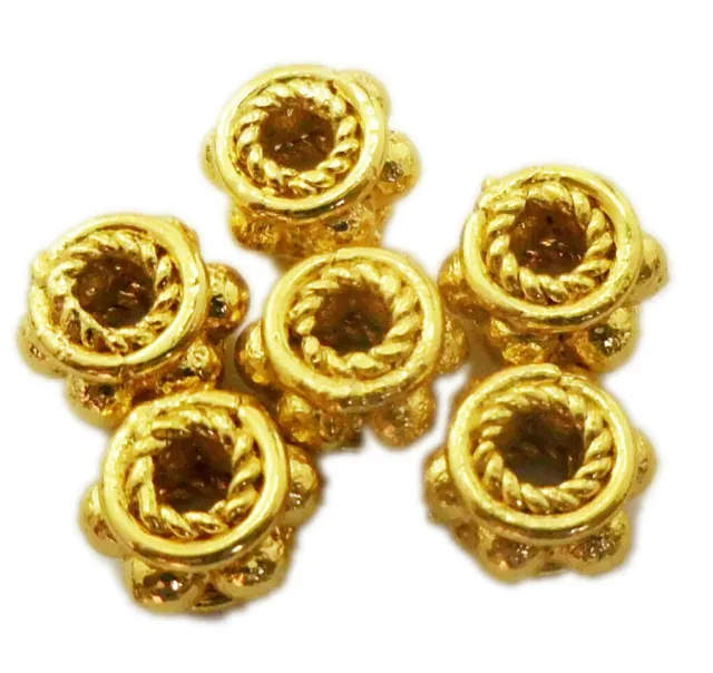 12 Pcs 10X6Mm Dotted Rondelle Spacer Bead 18K Gold Plated 1026 Dot-13