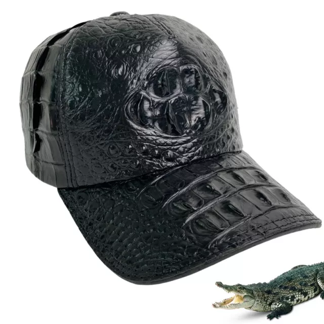 Black Alligator Leather Hat Men Baseball Cap Trucker Hat Crocodile Skin Handmade