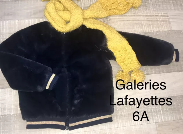 Galeries Lafayettes 6 Ans Fille : MANTEAU Fourrure Bleu Marine  HIVER  TBE