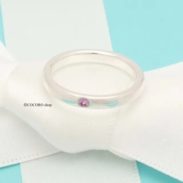 Tiffany & Co. Peretti Pink Sapphire Stacking Band Ring Size 5.5 Silver w/Pouch