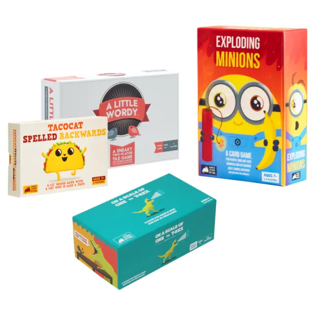 Exploding Minions, Tacocat, On a Scale, A Little Wordy Games Exploding Kittens