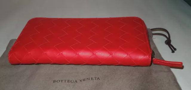 Bottega Veneta NWT intrcciato Nappa Bright Rosa Pink Red Zip Around Wallet $830