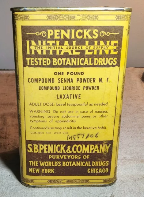 Vintage Penick's Advertising One Pound Size Compound Senna Powder Laxative Tin