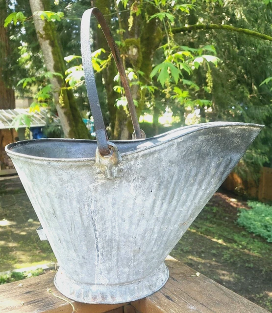 Coal Ash Bucket Galvanized Hearth Fireplace Scuttle Planter Vintage MCM Older