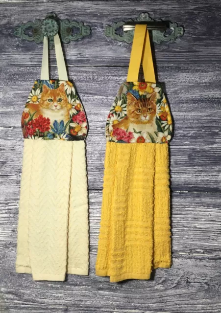 Hanging Fingertip Bathroom Towel Orange Ginger Marmalade Tabby Cat Among Flowers