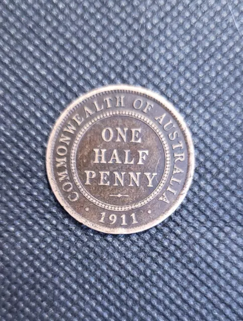 1911 AUST ONE HALF PENNY ( 1/2d ) COIN - OBV:KGv - As Pictured CONDITION