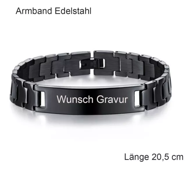 Edelstahl Armband Schwarz mit Wunsch Gravur Herrenarmband Partner Namensarmband