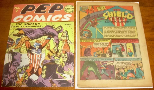 PEP Comics comics #7 MLJ WWII-era coverless complete The SHIELD The COMET Cole