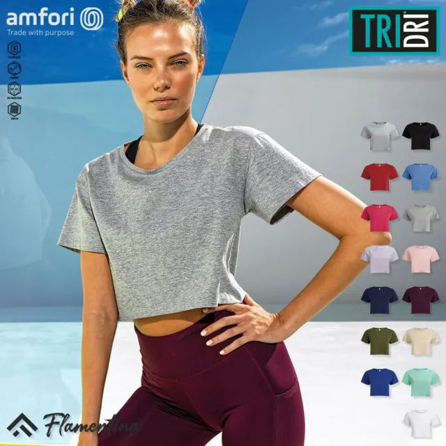 TriDri Womens Crop Top T-Shirt Short Sleeve Stretch Wicking Jogging Soft-Feel