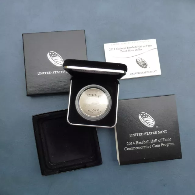 2014 PROOF National BASEBALL Hall of Fame 90% SILVER Dollar Curved Coin COA