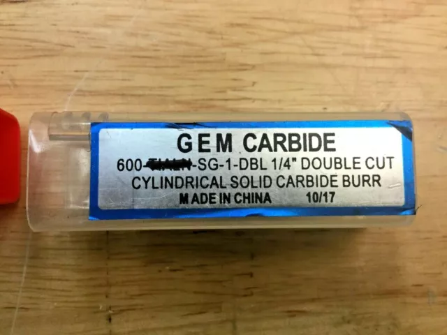 Gem Carbide SG1 Double Cut Cylindrical Solid Carbide Burr, 1/4" Shank 3