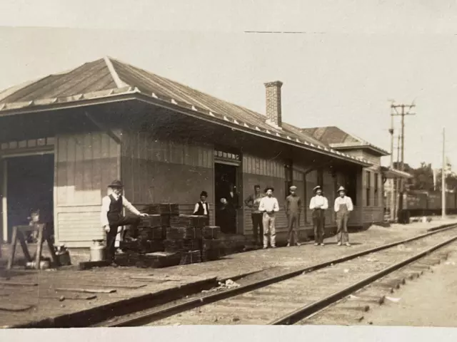 Vintage Real Photo Postcard Railroad Depot Somewhere America