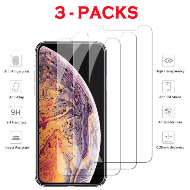 3-Pack For iPhone 11 Pro 6s 7 8 Plus X Xs Max XR Tempered GLASS Screen Protector