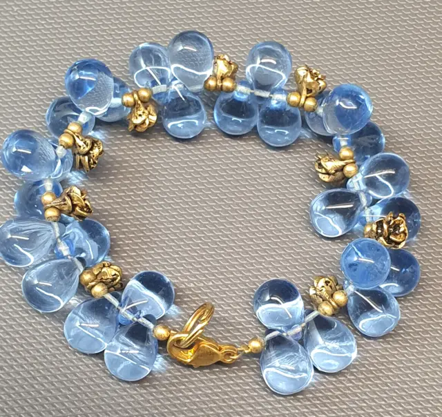 Bijou - Tres Beau Bracelet En Perle De Verre Bleu Ref Ap175/1