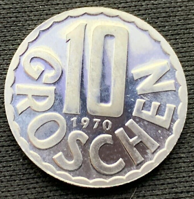 1970 Austria 10 Groschen Coin PROOF  ( Mintage 102K )  Rare World Coin     #N109