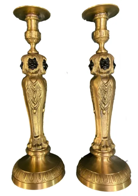 Antigua pareja de candelabros de bronce, Napoleón III, imperio. S. XIX. 35 cm