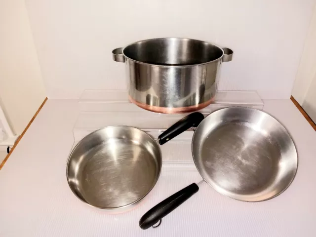 Revere Ware 3 Piece Cookware Copper Bottom W/Lids Stainless Steel