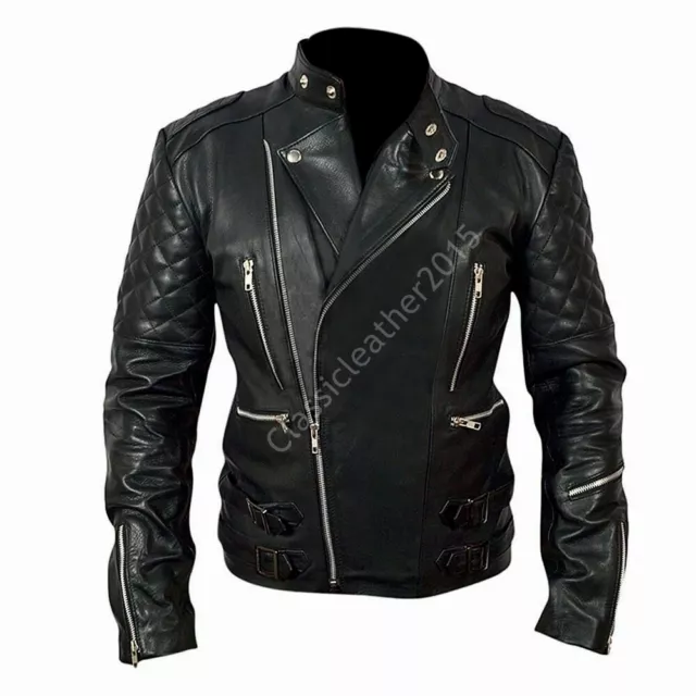 Brando Motorcycle Biker Men's Black Top Grain Leather Jacket (BNWT)