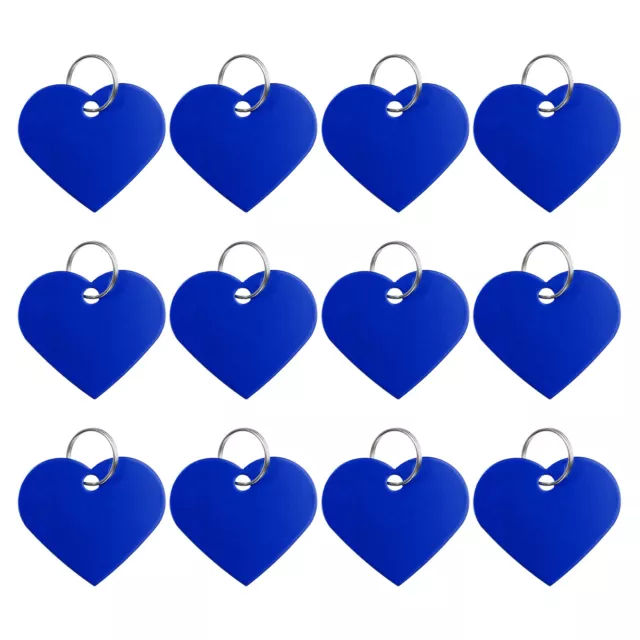 12Pcs Aluminum Blank Tag, Heart Shape Stamping Blanks with Key Rings, Blue