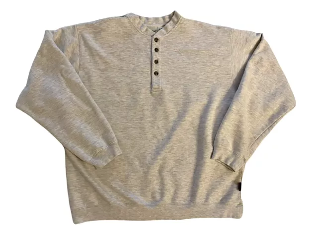 Vintage LL Bean Mens XL Henley Style Beige Fleece Sweater Sweatshirt Peru