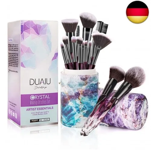 DUAIU Make-up-Pinsel-Set 15 hochwertige synthetische Borsten, Kristall-Griff,