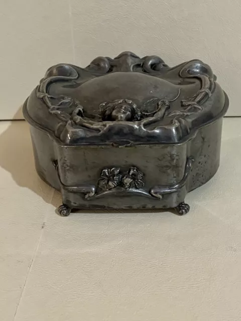 Antique Victor Silver Co Art Nouveau “Cupid” Ornate Dresser/Trinket Box C1900 3