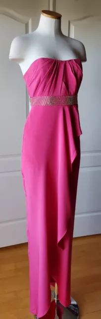 NEW $575 Nicole Miller Size 0 Strapless Pink Silk Dress Gown Rhinestones XS NWT