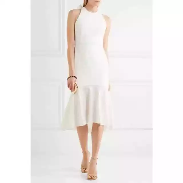 Rebecca Vallance Ivory Bow Breakers Cloque Fluted Midi Dress AUS 8 US 4