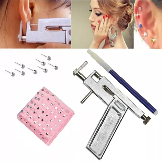 Stahl-Ohr-Nasen-Bauchnabel-Piercing-Pistole mit 98x Nieten-Werkzeug-Set-ProEL