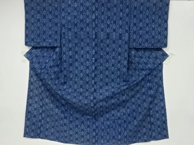6531685: Japanese Kimono / Antique Hitoe Kimono / Tsumugi / Woven Kasuri Pattern