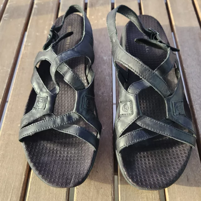 MERRELL AGAVE BLACK Leather Strappy Performance Sandals J33198 Women's 10 $21.99