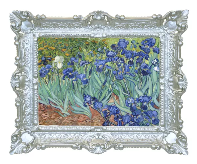 Stampa Su Carta Telata Quadro Vincent Van Gogh Iris Cornice Stile Barocco 55X45