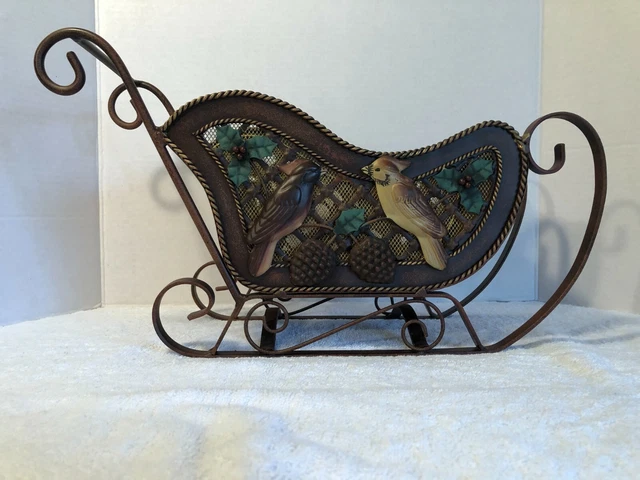 Large Wrought Iron Sleigh (17 x 6 x 9.5) w/Twisted Rope Edge Weighs 3.5lbs (EUC)
