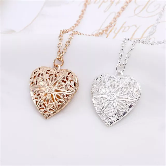 Hollow Heart Shape Pendant Necklace Openable Locket Necklaces Women Jewelry Gift