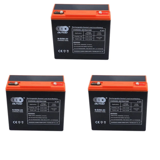 3pcs 6-DZM-20 12V 24Ah Battery for ATV Quad Scooter Buggies Razor Bicycle 12volt