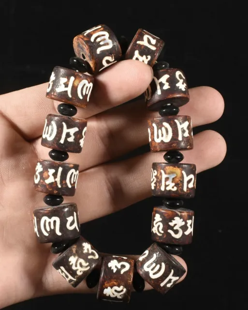 Tibet Natürlicher Achat Dzi Perlen Sechs-Zeichen Mantra Armband Kette Armband