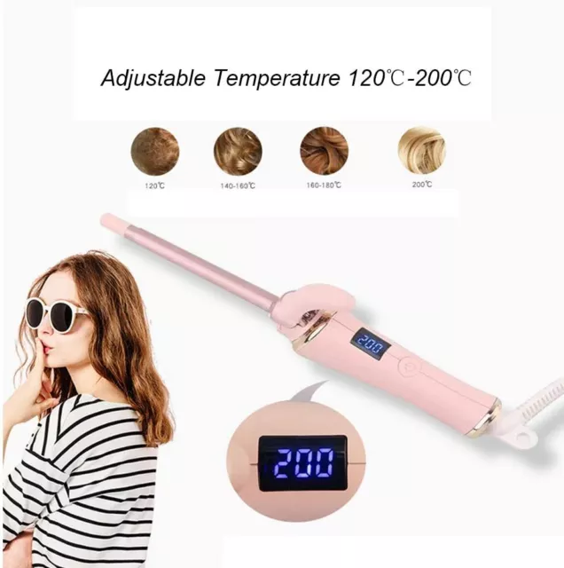 Thin Curling Wand, 9mm Mini Curling Iron ceramic pink adjustable temperature