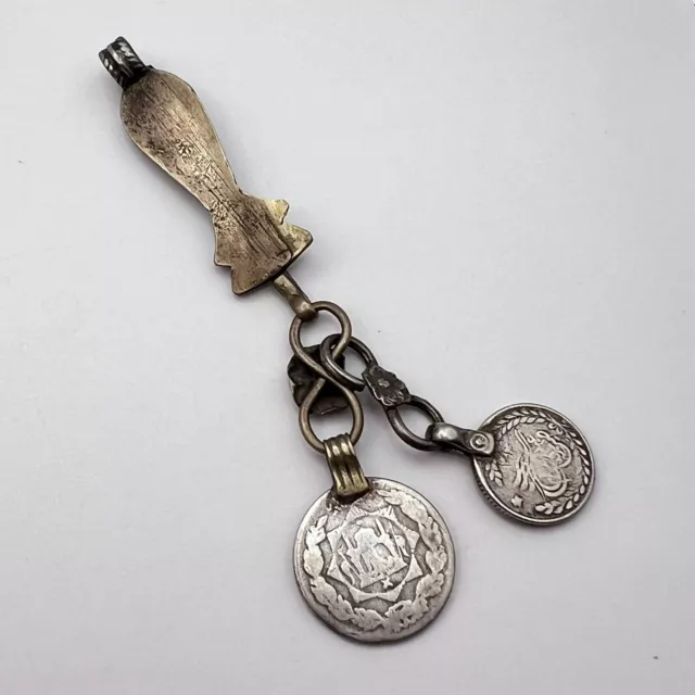 Antique Yemen Silver Pendant Men's Keychain Bedouin Middle East Coins Hand Made