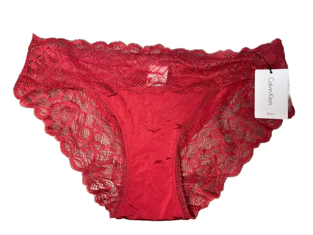 NEW Calvin Klein Lace-Trim Seductive Comfort Bikini Underwear Size S Burgundy