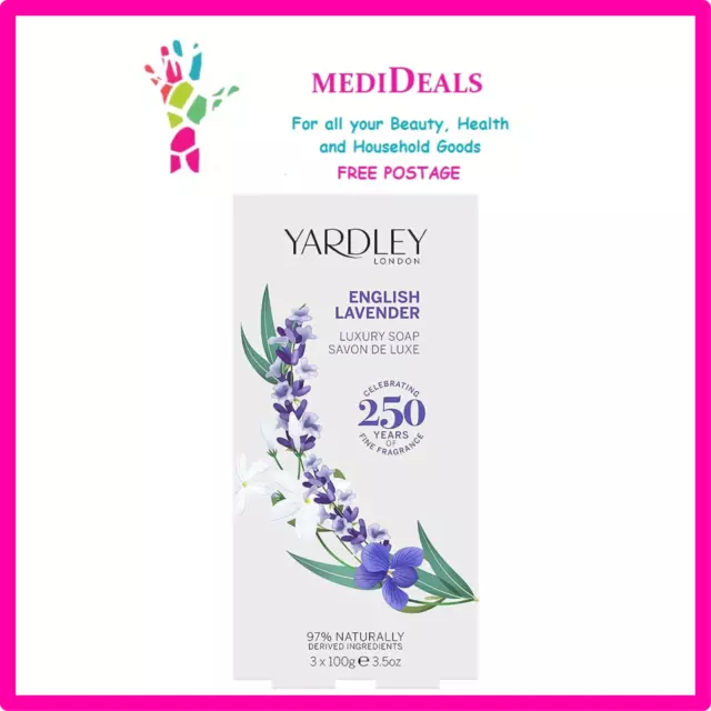 Yardley English Lavender Luxury Soap 97% Natural  3x100g