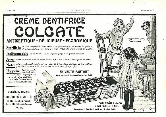 Publicité Advertising 109 1915 Colgate crème dentifrice