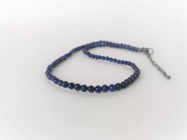 Collier ras du cou (40 cm) lapis lazuli (perles 4 mm) véritable. Homme femme