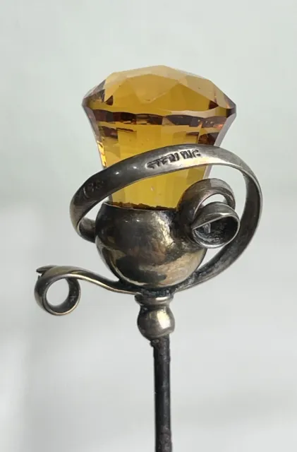 Collectable Charles Horner Hat Pin Large Citrine Glass Thistle Sterling Silver